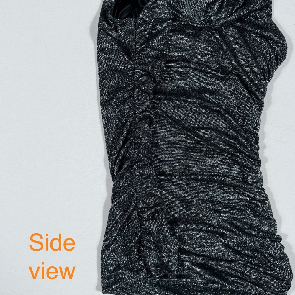 Express Metallic Silver Charcoal Cowl Ruched Sleeveless Club Whimsigoth Med Top - Picture 5 of 13